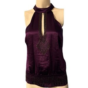 BCBGMaxAzria Deep Orchid  Silk Halter Blouse